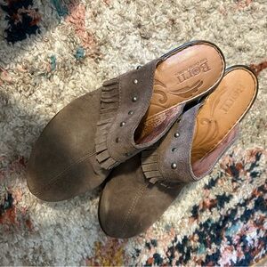 Borns Tancy Suede fringe mule clogs